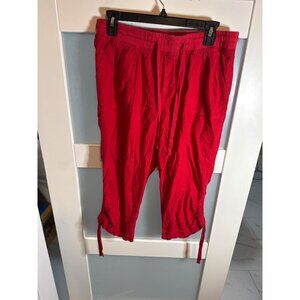 St. Johns Bay Red Cropped Drawstring Pants Womens M Cotton Blend Casual    21-73